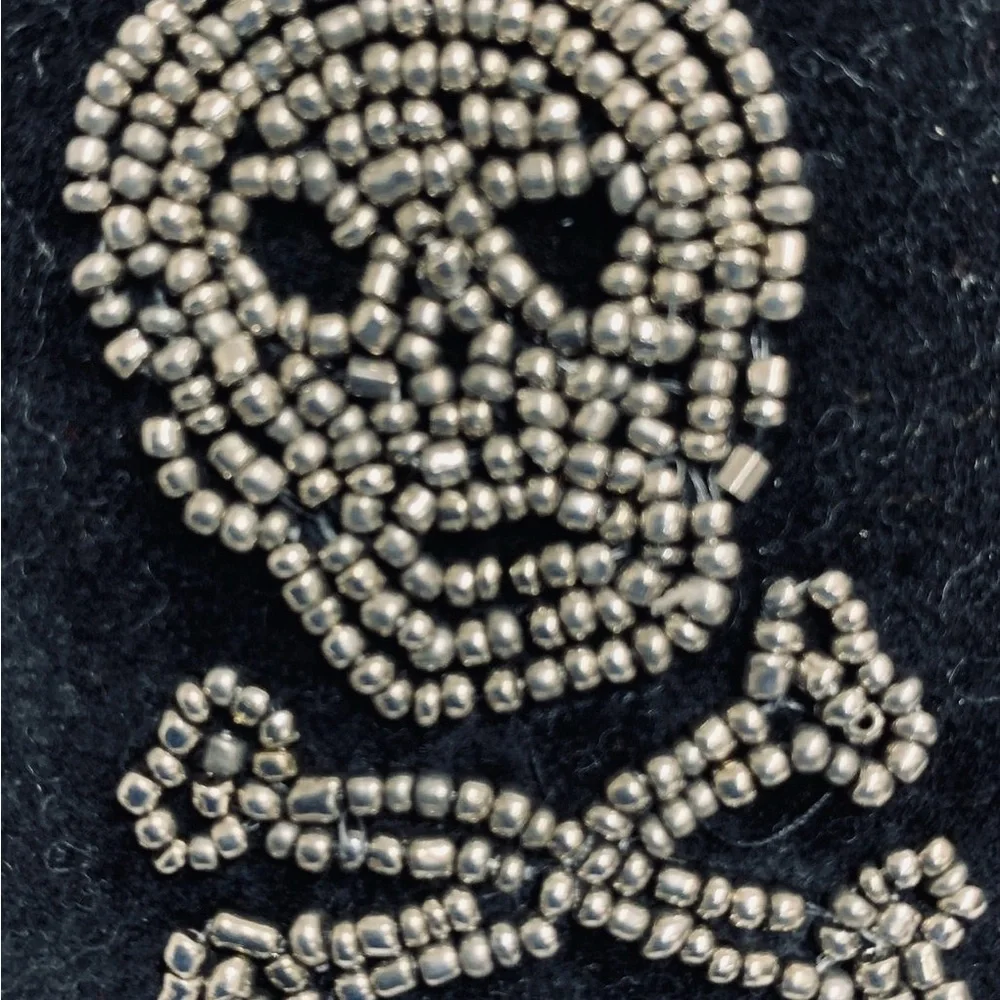 NEW Black Beaded Skull and Crossbones Decorative Halloween Rhinestone Pillow